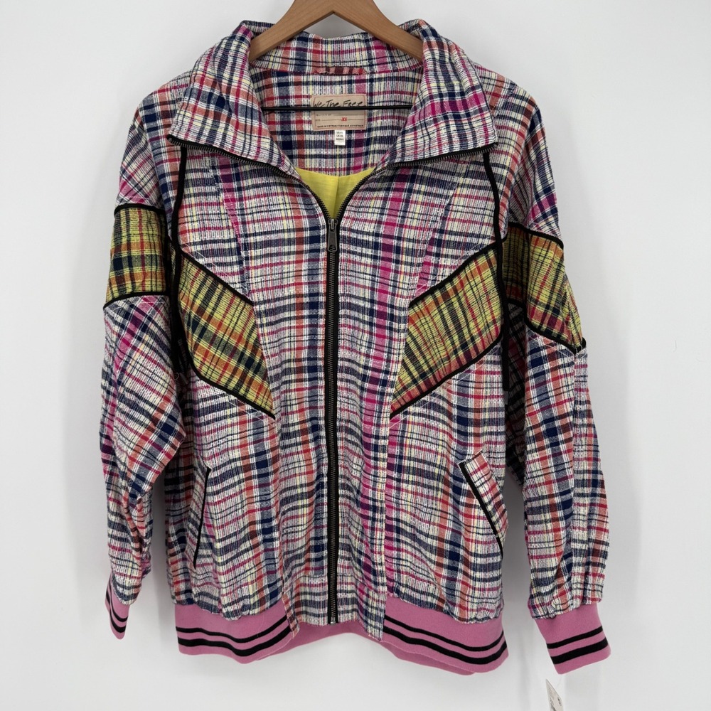 FREE PEOPLE WE THE FREE PENNY TRACK‎ OVERSIZED PLAID JACKET FULL ZIP NWT XS